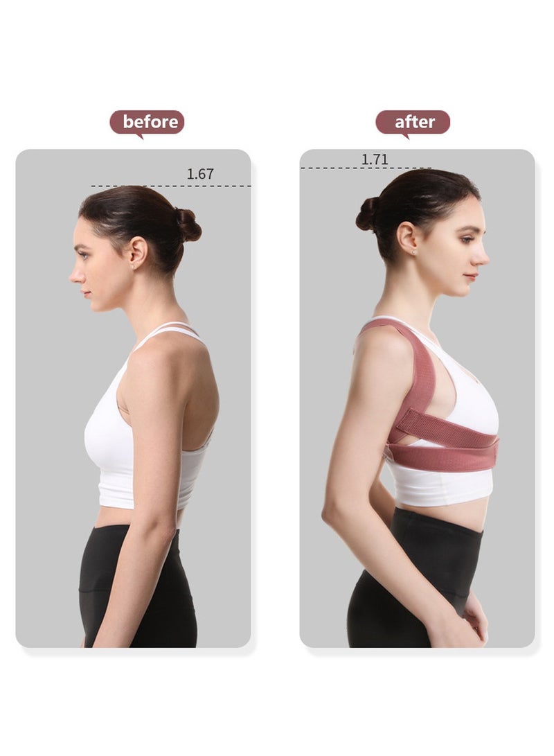 SYOSI Back Correction Strap Adjustable Posture Corrector Spine Straightener for Relief of Neck Shoulder Pain Develop Good Seated Standing for Men Women Elderly Teens 1pcs pink S - Image 2