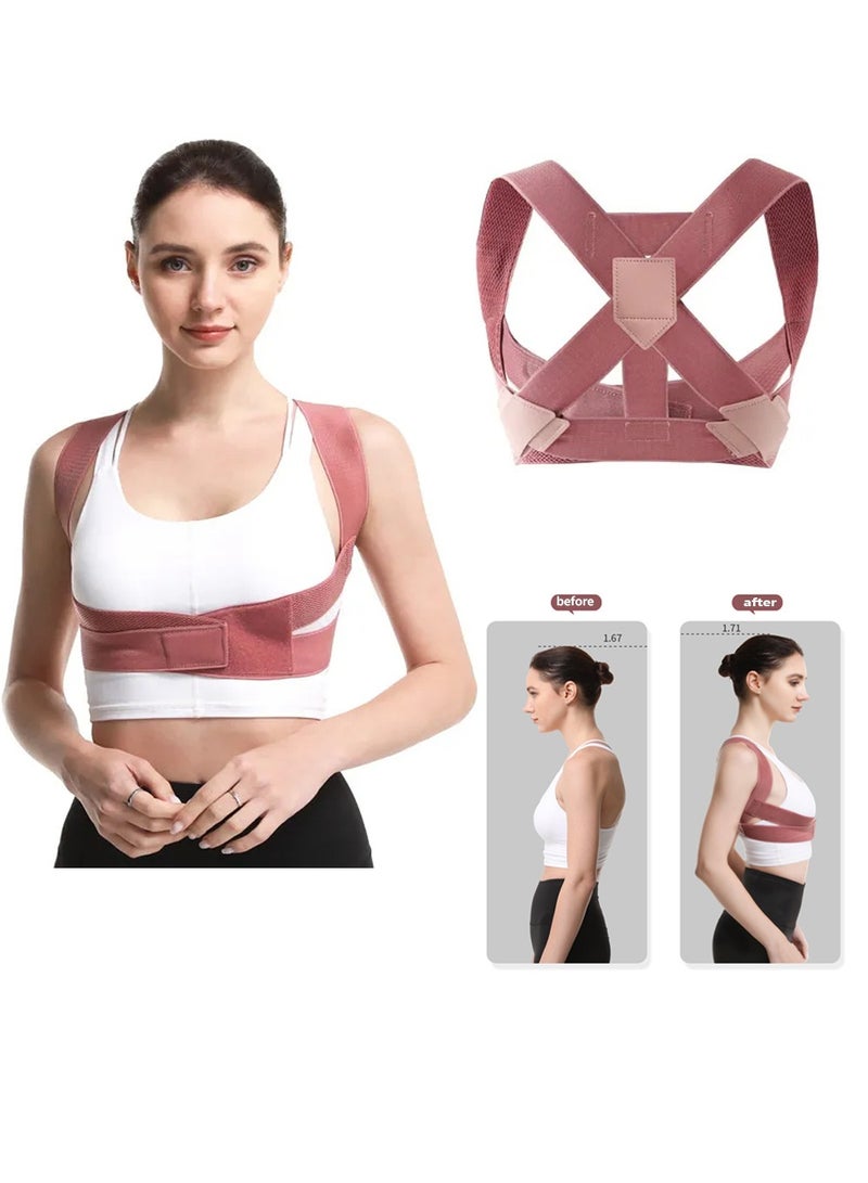 SYOSI Back Correction Strap Adjustable Posture Corrector Spine Straightener for Relief of Neck Shoulder Pain Develop Good Seated Standing for Men Women Elderly Teens 1pcs pink S - Image 1