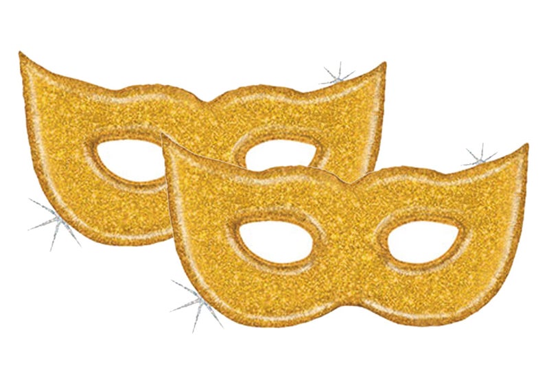 Artisan Owl Set of 2 Holographic Mardi Gras Glittering Gold Mask Jumbo 51" Foil Party Balloons - Image 1