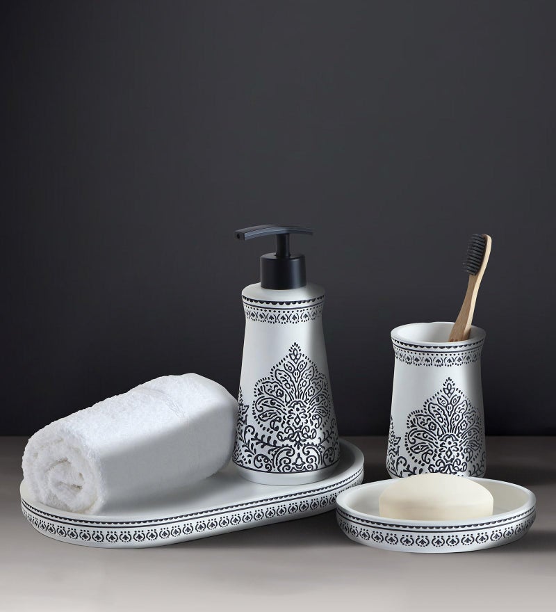 Obsessions Polyresin Classical 4 Pcs Bathset_White & Black - Image 1