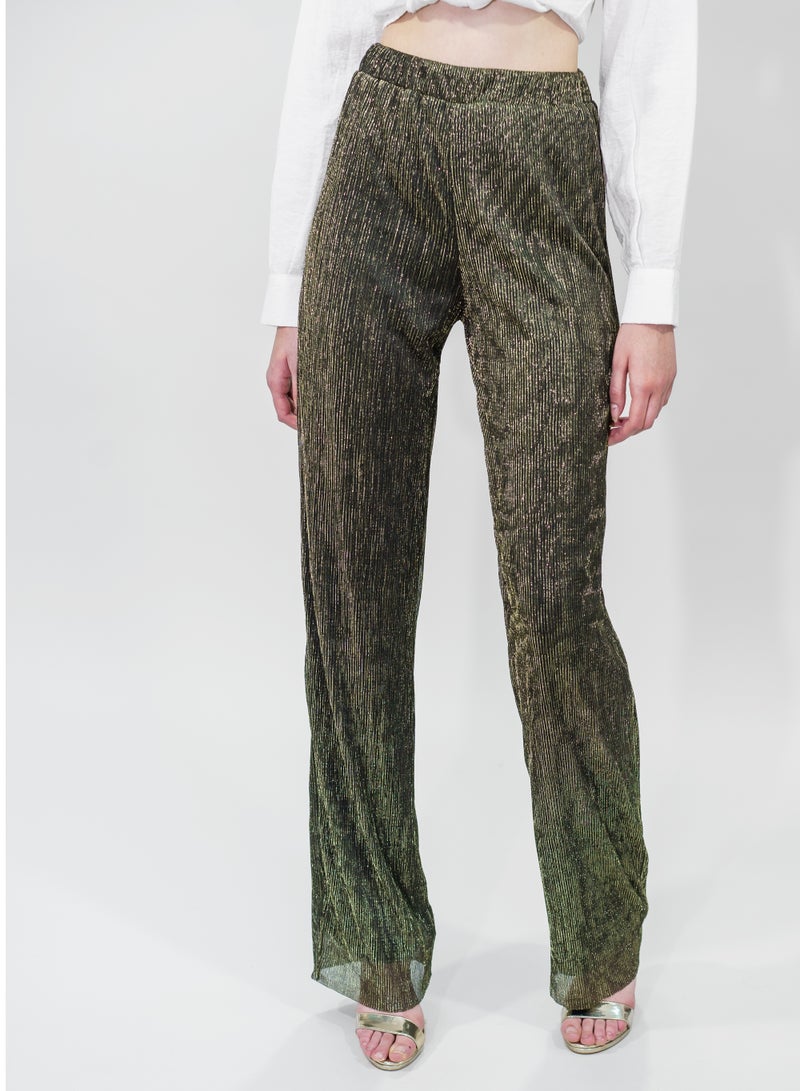 BITOLIA GALLERY Comfortable Long Lurex Shiny Pants Gold Black with Stripes  - Image 5