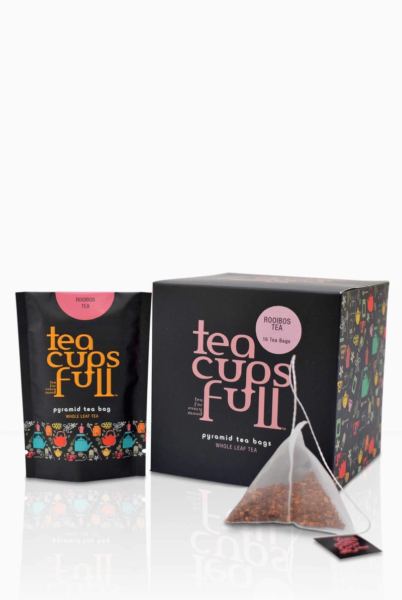Teacupsfull Pyramid Tea Bags - Rooibos Tea, South African Red Tea, 16 Individually Enveloped Tea Bags - Image 1