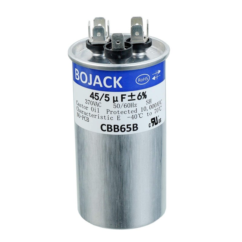 BOJACK 45+5uF 45/5MFD ±6% 370V CBB65 Dual Run Circular Start Capacitor for AC Motor Run or Fan Start or Condenser Straight - Image 1