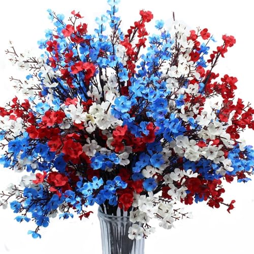 DoubleWood 4 of July Decor Artificial Flowers Indoor 10PCS Red White and Blue Artificial Babys Breath Flowers Patriotic Decor for Floral Arrangement Table Centerpieces 10 Red White and Blue - Image 1