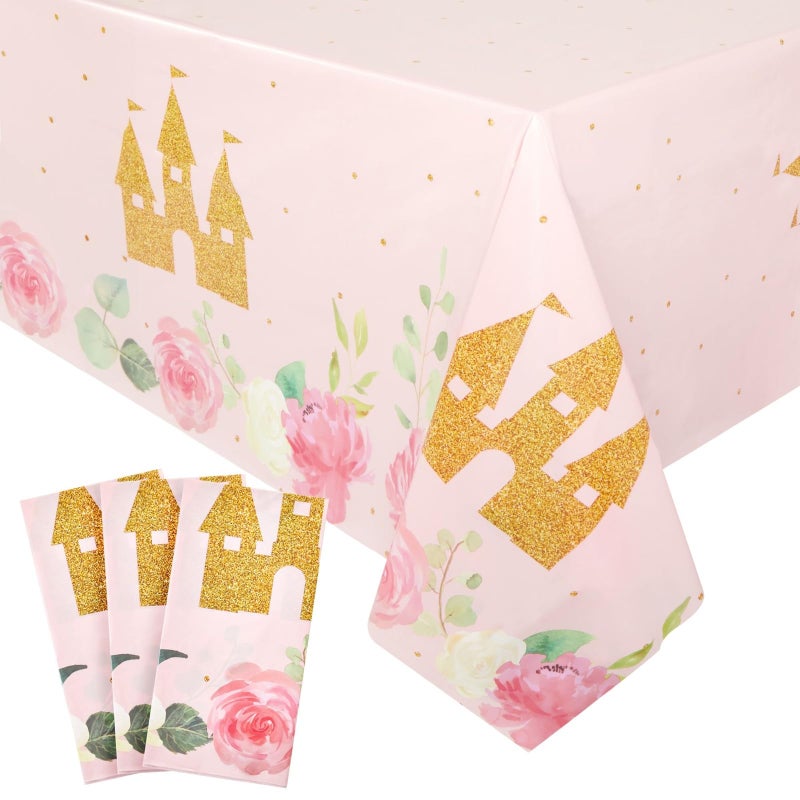 Blue Panda Plastic Princess Tablecloths Princess Table Cloths for Birthday Party Belle Themed Birthday Party Decor Disposable Plastic Table Cover for Easy Cleanup 108 x 54 in Pack of 3