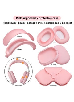 For Apple Airpods Max Silicone Head Beam Protective Cover Beam Dust-proof Bluetooth Headset Ear Movers-Specifications:Pink Five-piece Set (head Beam Beam Ear Cap Shell Storage Bag)