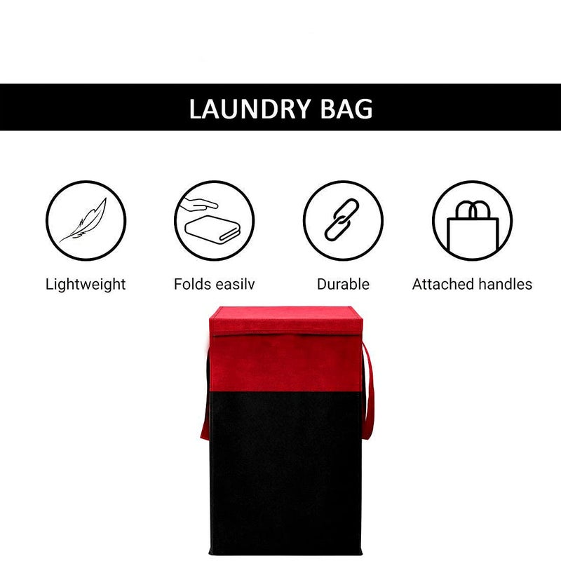 KIVYA laundry storage box basket for clothes with lid and side handle 75 L laundry bags Toy organizer Non woven Red Black Set of 1 - Image 2