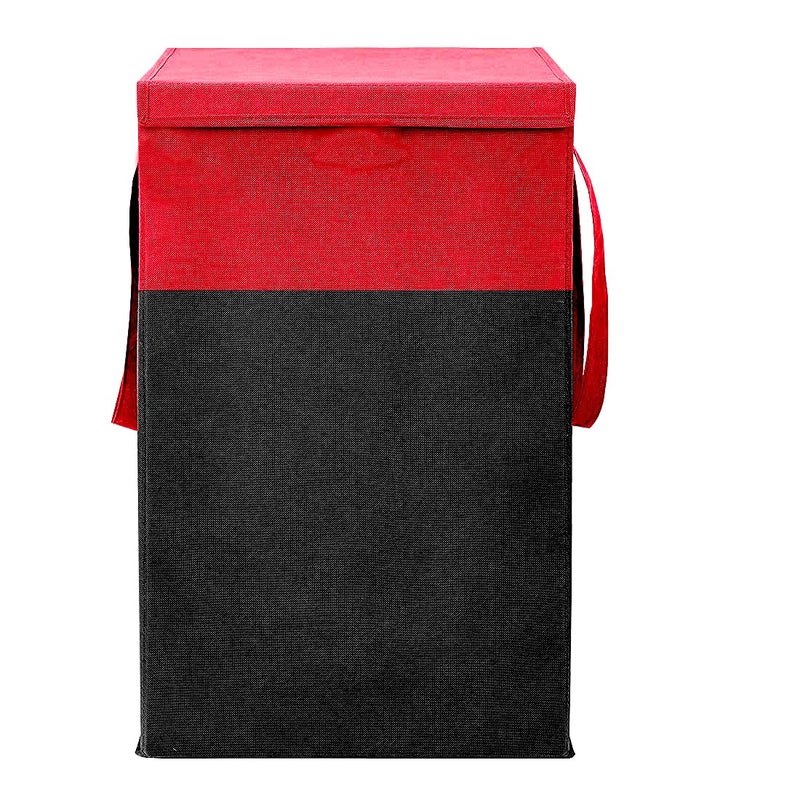 KIVYA laundry storage box basket for clothes with lid and side handle 75 L laundry bags Toy organizer Non woven Red Black Set of 1 - Image 1