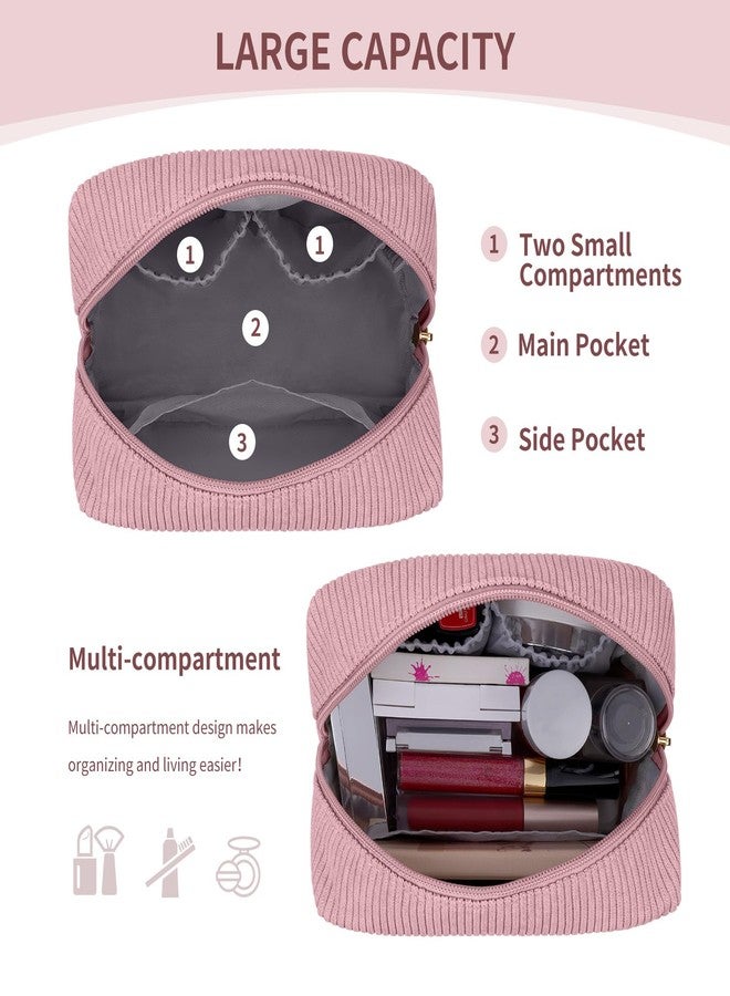 MAGEFY Small Makeup Bag for Purse Corduroy Cosmetics Bag Cute Cosmetic Pouch for Women with Slip-in Pockets (Pink) - Image 2