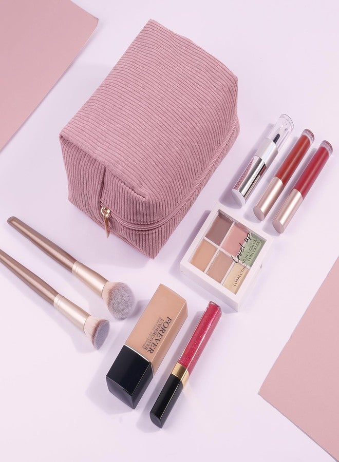 MAGEFY Small Makeup Bag for Purse Corduroy Cosmetics Bag Cute Cosmetic Pouch for Women with Slip-in Pockets (Pink) - Image 5