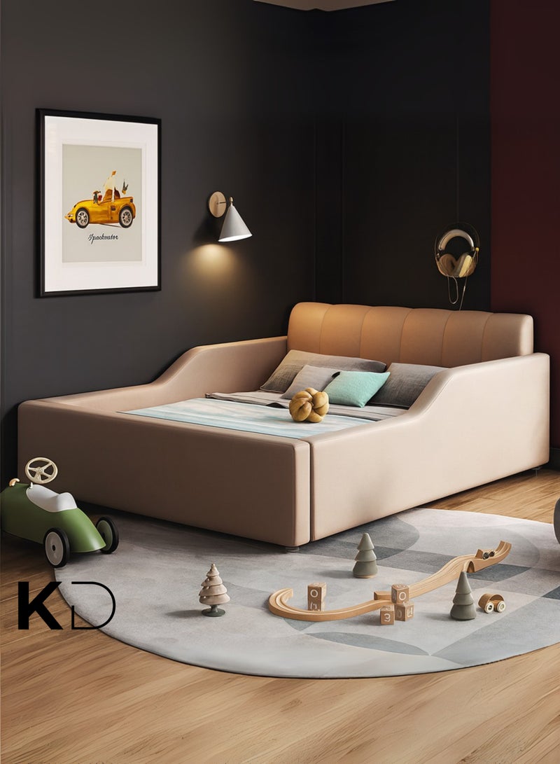 Kustomdeco Livara Modern Kids Bed with Safety Rails – Premium Upholstered Toddler & Child Bed Frame, Customizable Design Comfortable, Space-Saving Design – Bed Size 150x200cm (Beige) - Image 2