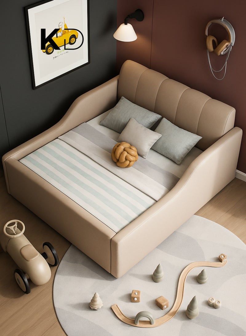 Kustomdeco Livara Modern Kids Bed with Safety Rails – Premium Upholstered Toddler & Child Bed Frame, Customizable Design Comfortable, Space-Saving Design – Bed Size 150x200cm (Beige) - Image 4