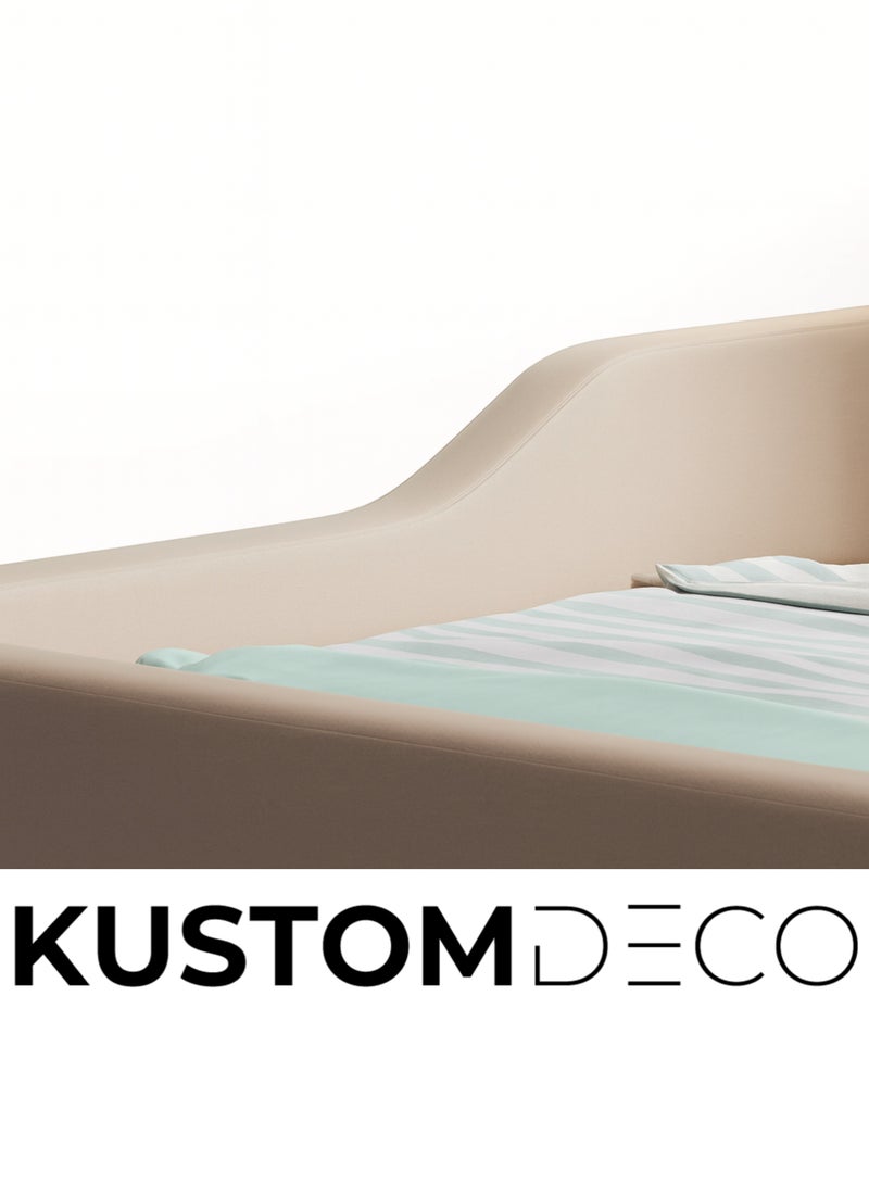 Kustomdeco Livara Modern Kids Bed with Safety Rails – Premium Upholstered Toddler & Child Bed Frame, Customizable Design Comfortable, Space-Saving Design – Bed Size 150x200cm (Beige) - Image 5