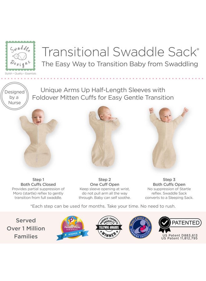 SwaddleDesigns SwaddleDesigns Transitional Swaddle Sack with Arms Up Half-Length Sleeves and Mitten Cuffs, Medium, 3-6 Months, 14-21 lb, Heathered Oatmeal (Arms Up Swaddle, Transition Swaddle Sleep Sack)  - Image 4