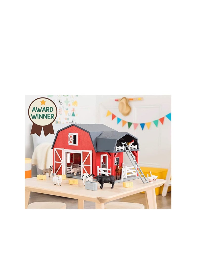 Terra by Battat Wooden Animal Barn Toy Barn Farm Playset