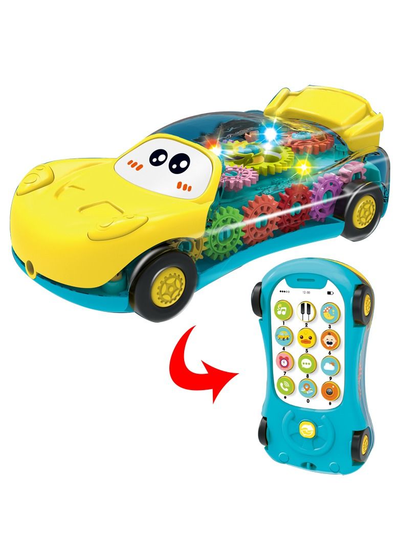 Toyland Children's 2 in 1 Transparent Gear Car Early Education Toy Mobile Phone Car with Light and Music - Image 2