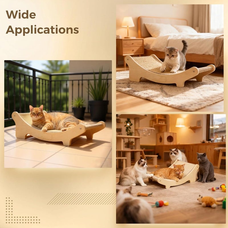 19.7 X 13 X 6.7 in Sisal Cat Scratcher Bed for Playing and Relaxing, Wooden Cat Furniture, E0 Grade Solid Wood Lounge Chair, Beige Color - Image 5