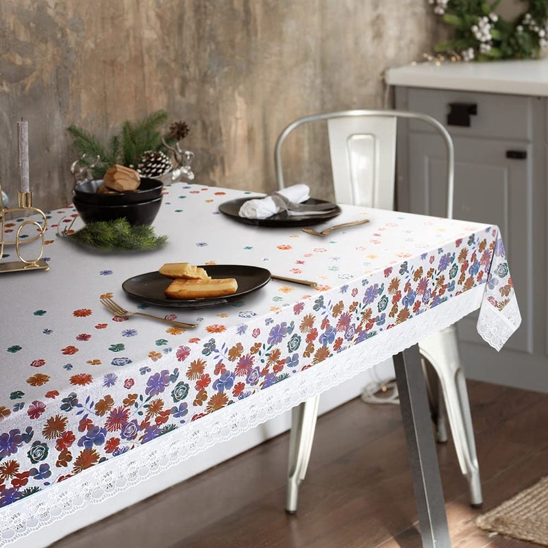 Freelance PVC Blossom Dining Table Cover Cloth Tablecloth Waterproof Protector 46 Seater 54 X 78 inches with WhiteLaced Edges Product of Meiwa Japan - Image 3