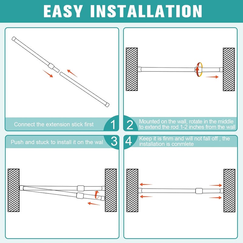 Blu-Pier Tech 2 Pack Spring Tensions Rods Steel Adjustable Length Curtain Rod, 28-43 Inches (Black) - Image 2