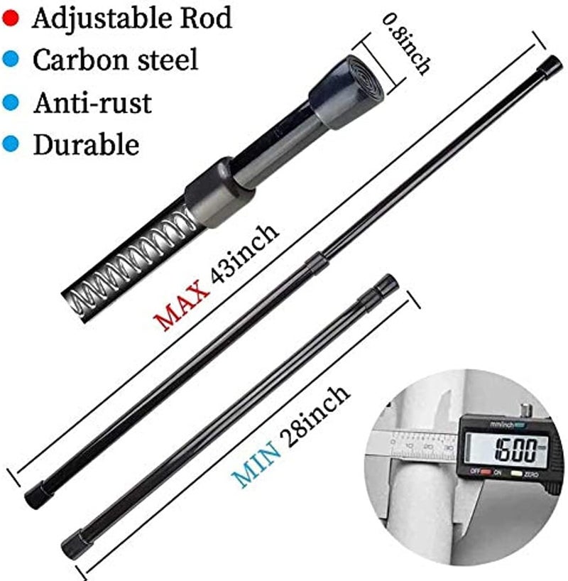 Blu-Pier Tech 2 Pack Spring Tensions Rods Steel Adjustable Length Curtain Rod, 28-43 Inches (Black) - Image 3