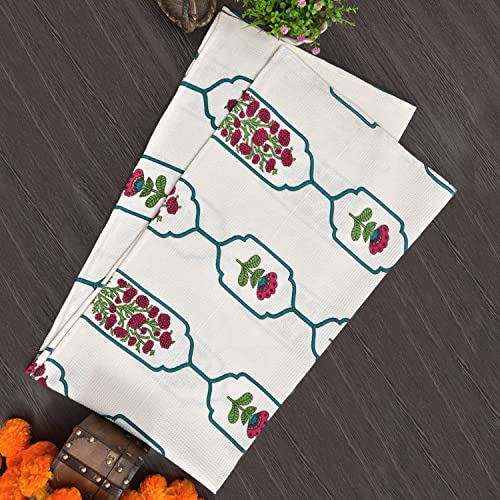 EasyGoods Waffle Towels Beautiful Pure Cotton Hand Block Printed Soft Water Absorbent Towels 1 Bath Towel Floral Printed 100% Cotton Towels for Bath, Face (Sea Green), 240 TC, 76 X 152 cm - Image 1