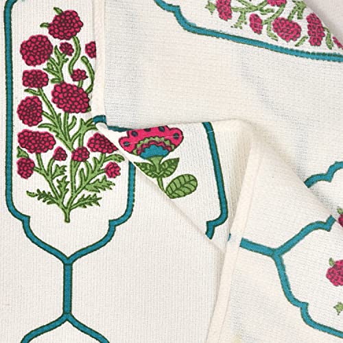 EasyGoods Waffle Towels Beautiful Pure Cotton Hand Block Printed Soft Water Absorbent Towels 1 Bath Towel Floral Printed 100% Cotton Towels for Bath, Face (Sea Green), 240 TC, 76 X 152 cm - Image 5