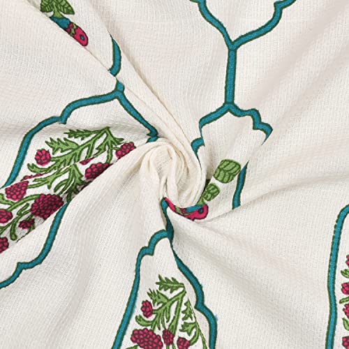 EasyGoods Waffle Towels Beautiful Pure Cotton Hand Block Printed Soft Water Absorbent Towels 1 Bath Towel Floral Printed 100% Cotton Towels for Bath, Face (Sea Green), 240 TC, 76 X 152 cm - Image 4