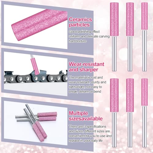 Chumia 30 Pcs High Hardness Titanium Diamond Chainsaw Sharpener Stone Bit Bulk Chain Electric Chainsaw Sharpening Wheels Kit 3 Size Plated Grinding Tool, 5/32, 3/16, 7/32 Inch (Pink) - Image 4