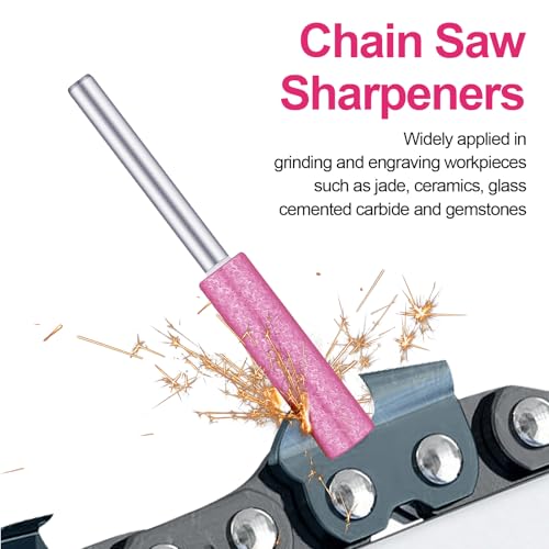 Chumia 30 Pcs High Hardness Titanium Diamond Chainsaw Sharpener Stone Bit Bulk Chain Electric Chainsaw Sharpening Wheels Kit 3 Size Plated Grinding Tool, 5/32, 3/16, 7/32 Inch (Pink) - Image 5