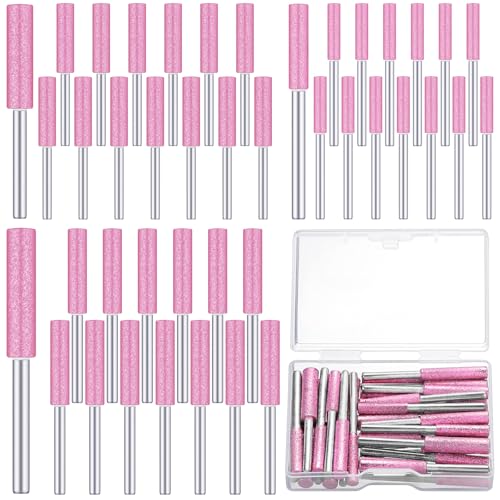 Chumia 30 Pcs High Hardness Titanium Diamond Chainsaw Sharpener Stone Bit Bulk Chain Electric Chainsaw Sharpening Wheels Kit 3 Size Plated Grinding Tool, 5/32, 3/16, 7/32 Inch (Pink) - Image 1