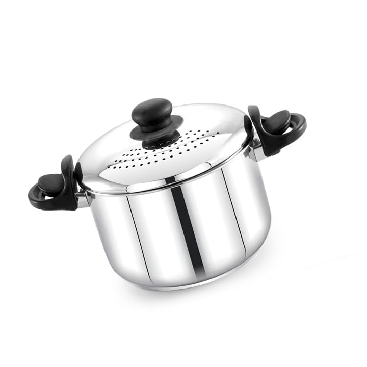 Praylady 3.0L Stainless Steel Strainer Pot (Without Glass Lid), Pasta – Multipurpose for Pasta, Rice & Noodles with Built-in Strainer Lid, Induction Base, Dishwasher Safe, 2-Year Warranty - Image 1