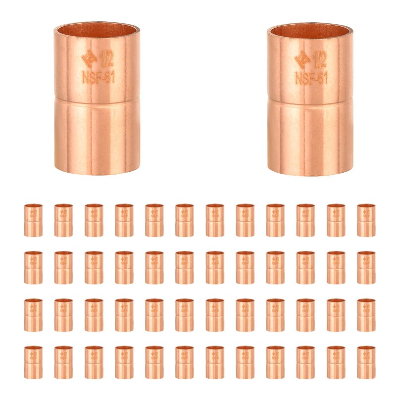 HeSun 50Pack HeSun Copper Fittings 12Inch Copper Coupling with Rolled Stop C x C with Sweat Solder ConnectionCOPPER001 - Image 2