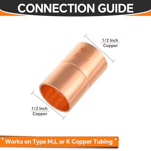 HeSun 50Pack HeSun Copper Fittings 12Inch Copper Coupling with Rolled Stop C x C with Sweat Solder ConnectionCOPPER001 - Image 3
