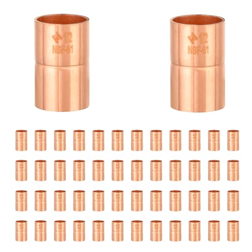 HeSun 50Pack HeSun Copper Fittings 12Inch Copper Coupling with Rolled Stop C x C with Sweat Solder ConnectionCOPPER001 - Image 1