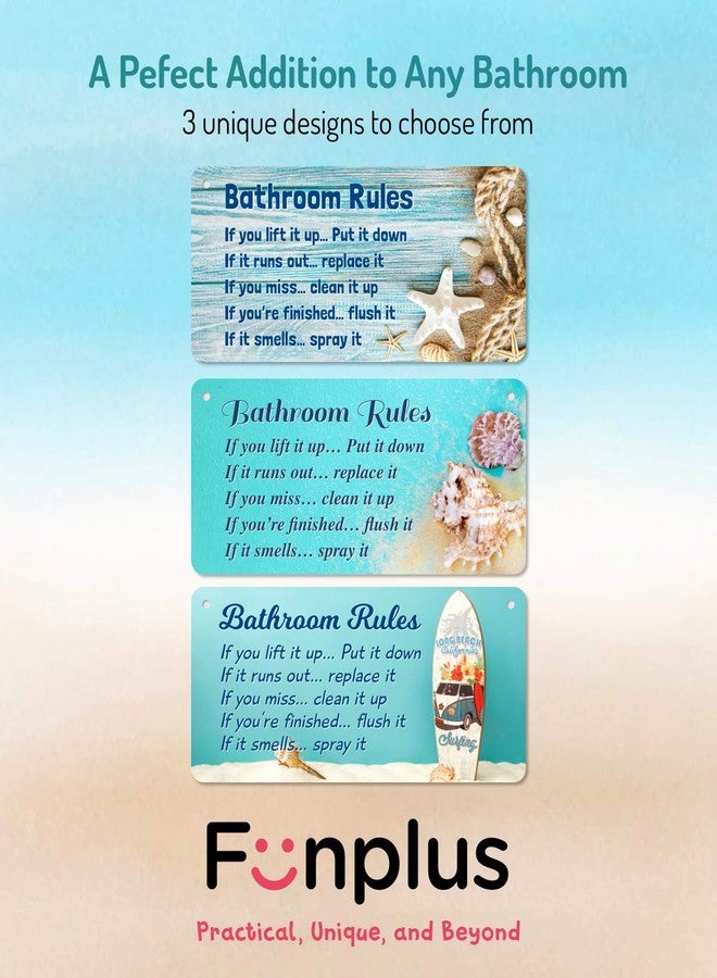 Fun-Plus Bathroom Rule Sign Decor, 12″x6″ PVC Plastic Wall Decoration Hanging Sign, Water and Humidity Proof, Starfish theme Beach Bathroom Reminder Accessories - Image 5