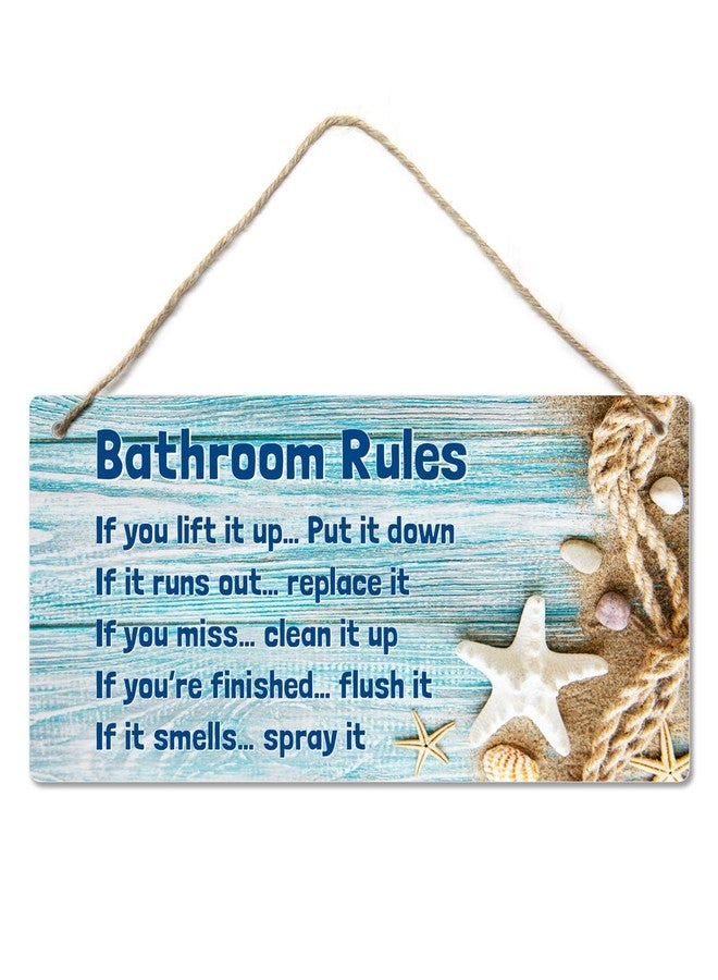 Fun-Plus Bathroom Rule Sign Decor, 12″x6″ PVC Plastic Wall Decoration Hanging Sign, Water and Humidity Proof, Starfish theme Beach Bathroom Reminder Accessories - Image 1