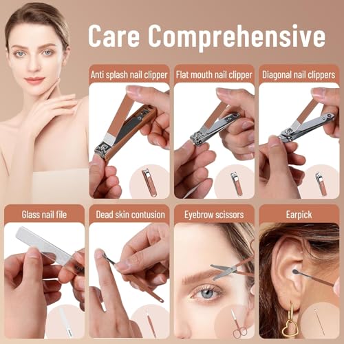 DLEST Portable Nail Clipper Set 8 in 1 Professional Manicure Pedicure Kit for Men, Women and Adults Sharp Stainless Steel Hand Nail Cutter for Fingernail & Footnail Travel Kit Perfect For Gifts (Brown) - Image 5