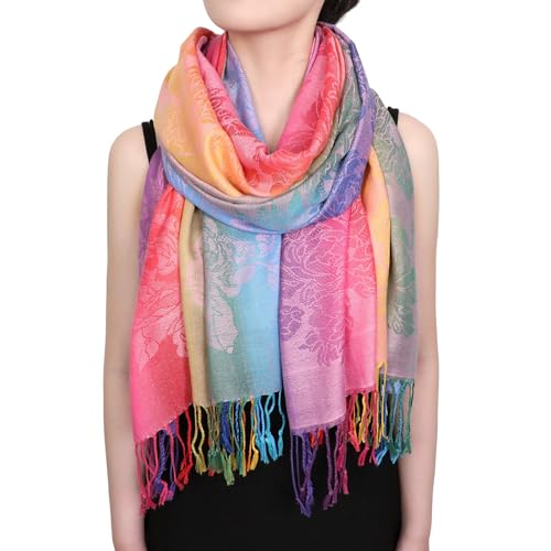 Neelamvar Fashion Colorful flowers Jacquard cotton pashmina Women Wrap Shawl tassels Scarves 75" x 27.5" (THM08-04) - Image 2