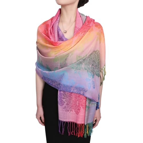 Neelamvar Fashion Colorful flowers Jacquard cotton pashmina Women Wrap Shawl tassels Scarves 75" x 27.5" (THM08-04) - Image 4
