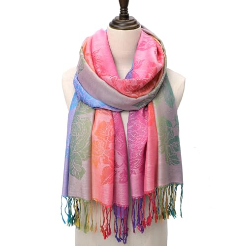 Neelamvar Fashion Colorful flowers Jacquard cotton pashmina Women Wrap Shawl tassels Scarves 75" x 27.5" (THM08-04) - Image 5