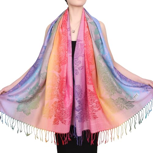Neelamvar Fashion Colorful flowers Jacquard cotton pashmina Women Wrap Shawl tassels Scarves 75" x 27.5" (THM08-04) - Image 3