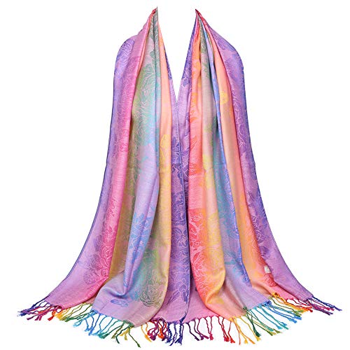 Neelamvar Fashion Colorful flowers Jacquard cotton pashmina Women Wrap Shawl tassels Scarves 75" x 27.5" (THM08-04) - Image 1