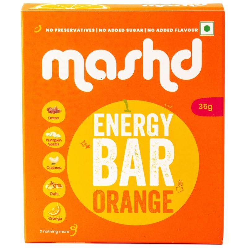 Mashd Energy Bars Orange (Pack of 3 x 35g) | No Added Sugar | No Added preservative | No Added flavour | Healthy Wholesome Natural Snack - Image 1