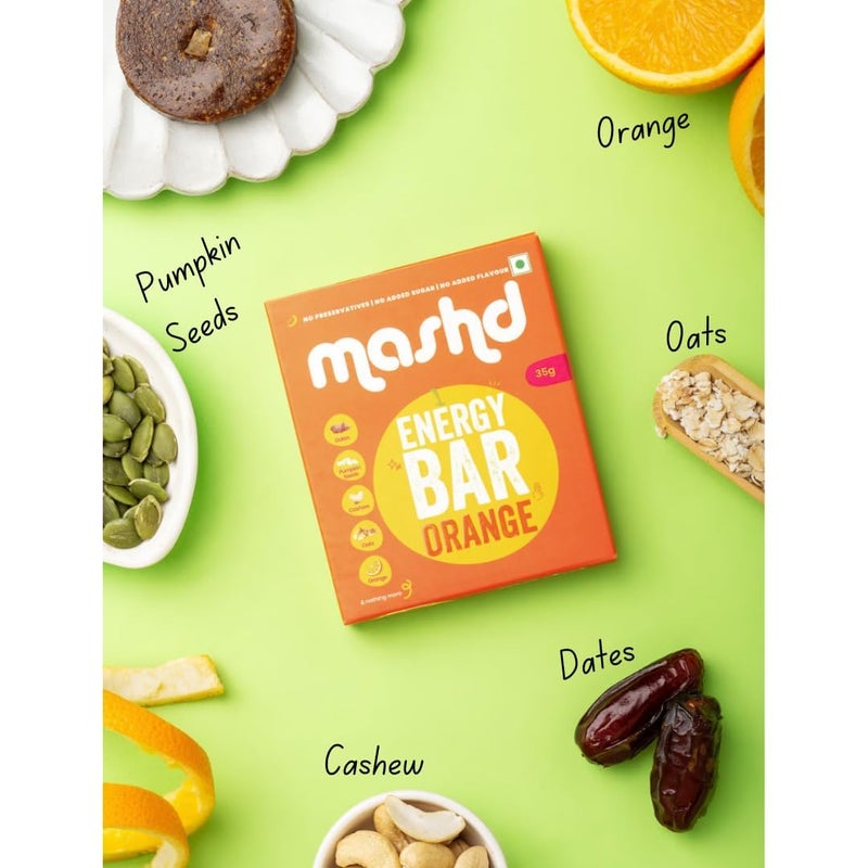 Mashd Energy Bars Orange (Pack of 3 x 35g) | No Added Sugar | No Added preservative | No Added flavour | Healthy Wholesome Natural Snack - Image 3