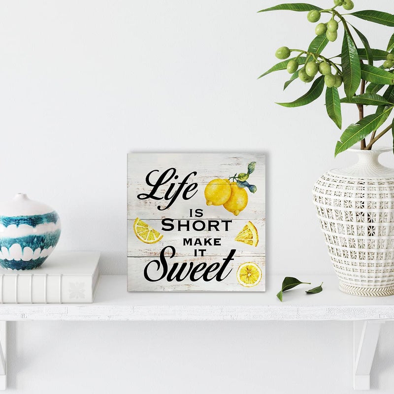 MAVOTEN Inspirational Quote Life Is Short Make It Sweet Wood Box Sign Rustic Lemon Print Wooden Box Sign Farmhouse Home Kitchen Desk Shelf Decor (5 X 5 Inch) - Image 4