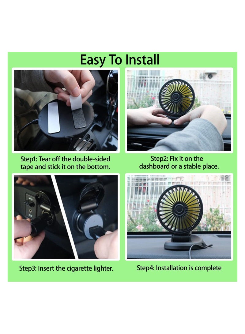 MUNTAQI Car Cooling Fan for Vehicle Interiors, Cigarette Lighter Powered 12V Cooling Air Circulator for Autos 360 Degree Adjustable Automobile Fan Low Noise Vehicle Fan for Car Truck Van SUV RV Boat - Image 4