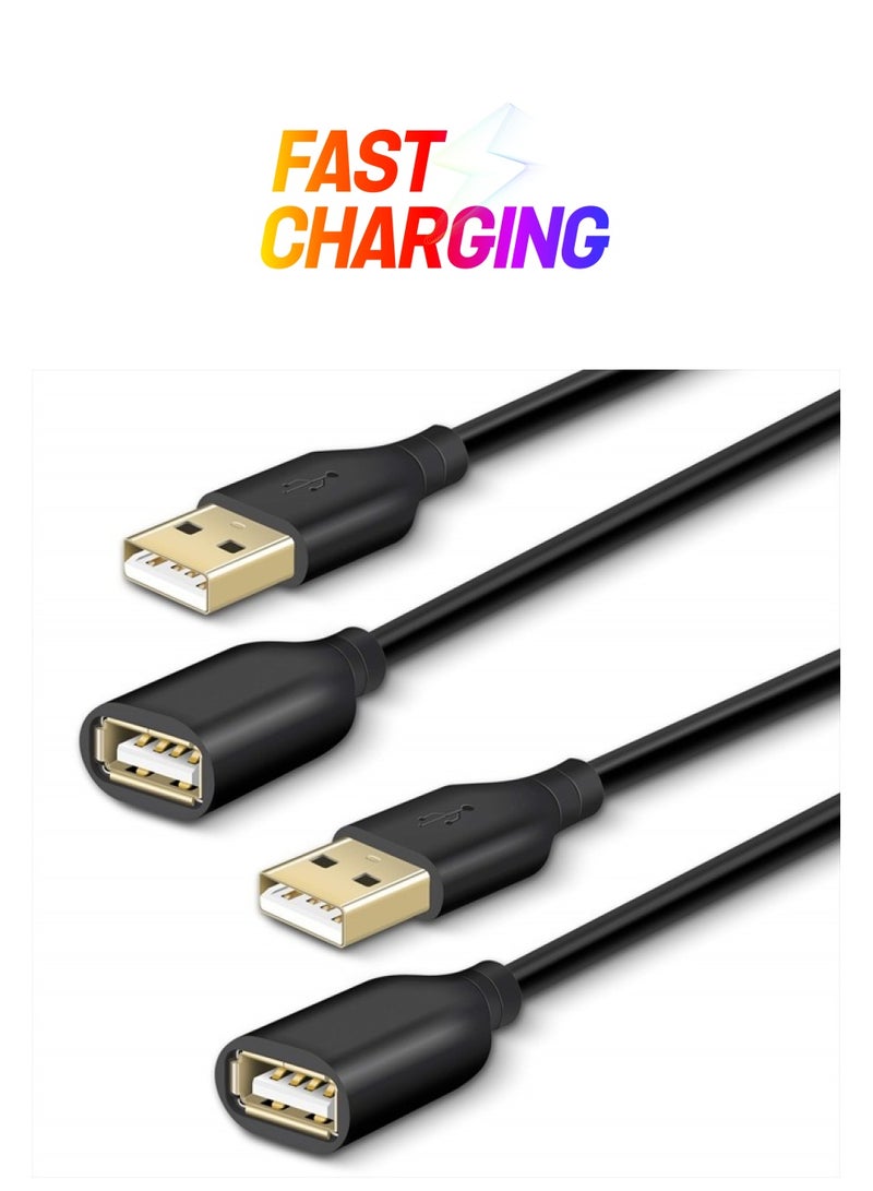 Fasgear Fesgear USB 2.0 Extension Cable: 2 Pack 6ft USB 2.0 Type A Male to Female Extension Cord Data Transfer Extender with Gold-Plated Connector for USB Flash Drive/Hard Drive/Mouse/Printer (Black) - Image 1
