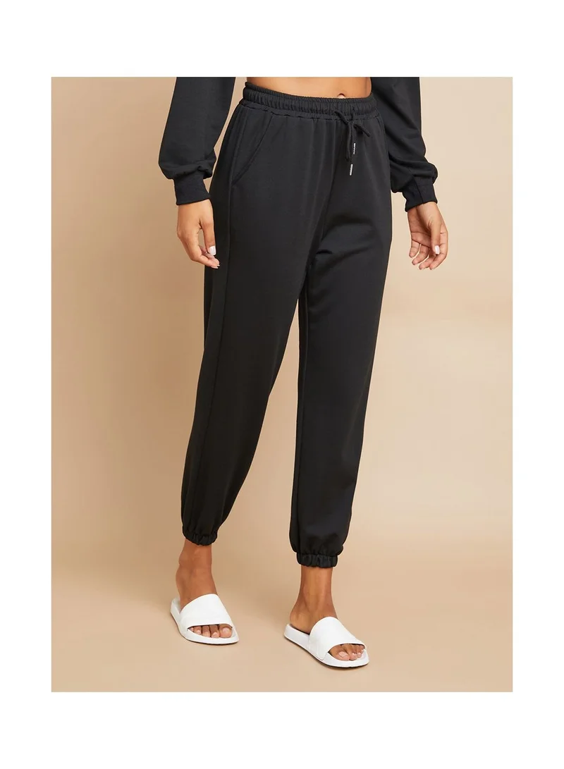 Styli Id Rather Be At Home Slogan Print Loopback Sweatshirt and Jogger Lounge Set