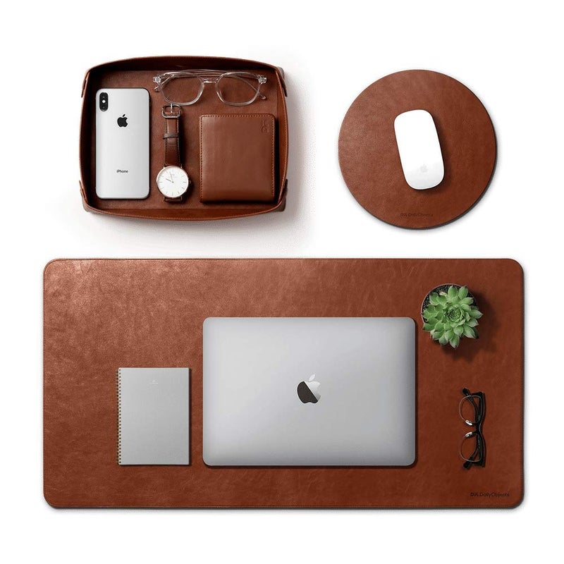 Daily Objects Turf Desk Mat Trio Bundle | Turf Vegan Tray | Orb Mouse Pad - Limited Edition | Work from Home/Office/Gaming | Premium Vegan Leather | Anti-Skid | Anti-Slip | Reversible | 85 * 45 cm |Tan - Image 1