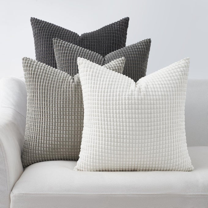 4 PACKS GREY DECORATIVE THROW PILLOW COVERS 16X16 INCH FOR LIVING ROOM COUCH BED SOFA BOHO WESTERN FARMHOUSE HOME DECOR SQUARE SOFT MOSS CORDUROY FALL CUSHION CASE 40X40 CM